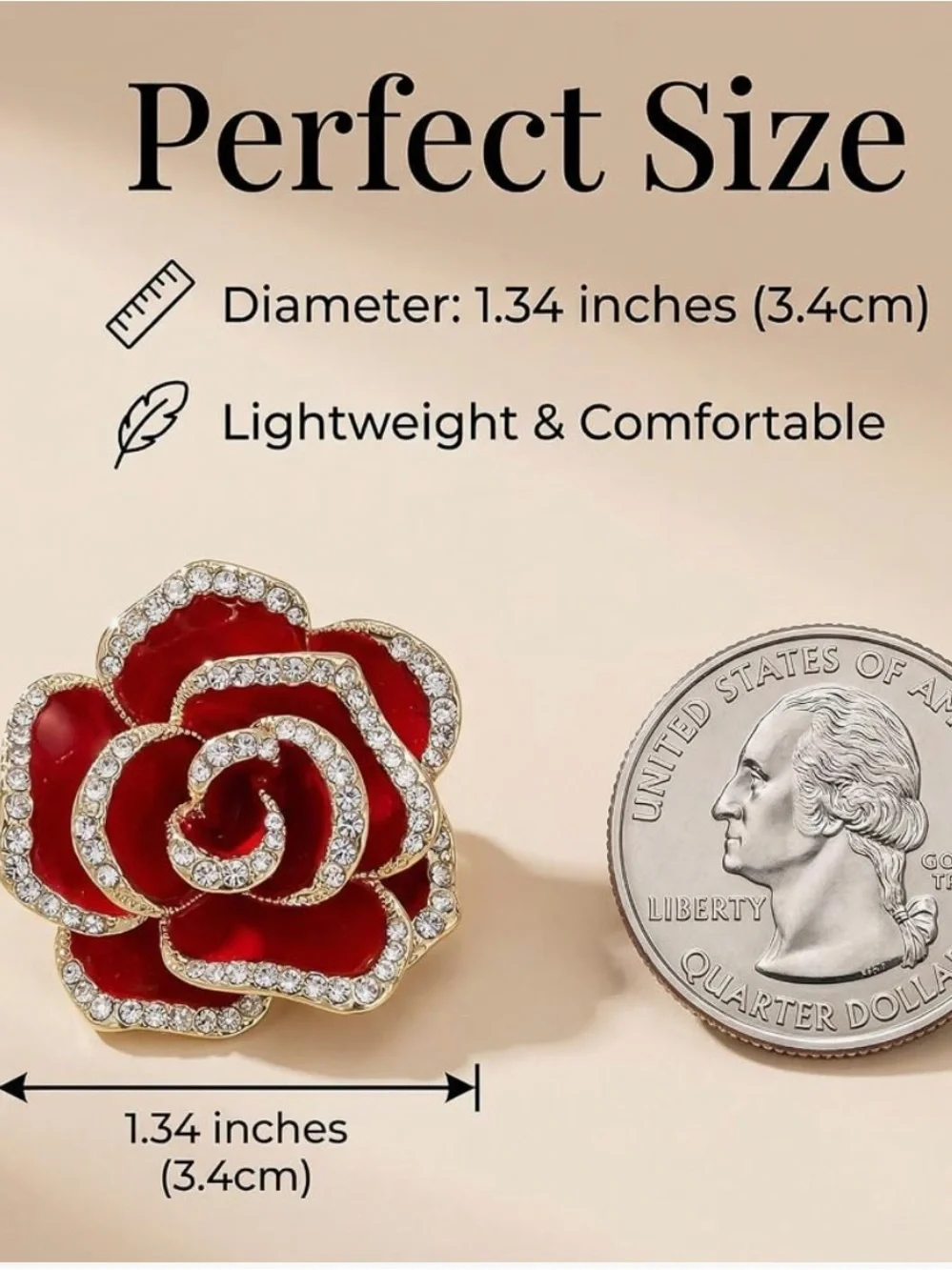 Anthropologie Red Rose Crystal-Edged Enamel Brooch